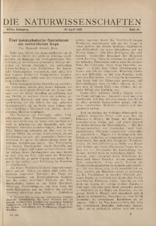 Die Naturwissenschaften. Wochenschrift..., 11. Jg. 1923, 20. April, Heft 16.