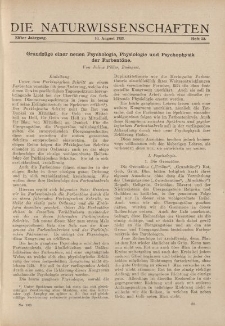Die Naturwissenschaften. Wochenschrift..., 11. Jg. 1923, 10. August, Heft 32.