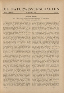Die Naturwissenschaften. Wochenschrift..., 11. Jg. 1923, 21. September, Heft 38.