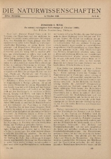 Die Naturwissenschaften. Wochenschrift..., 11. Jg. 1923, 5. Oktober, Heft 40.
