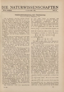 Die Naturwissenschaften. Wochenschrift..., 11. Jg. 1923, 9. November, Heft 45.