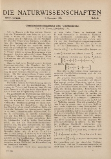 Die Naturwissenschaften. Wochenschrift..., 11. Jg. 1923, 9. November, Heft 45.