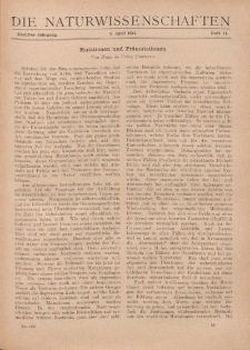 Die Naturwissenschaften. Wochenschrift..., 12. Jg. 1924, 4. April, Heft 14.