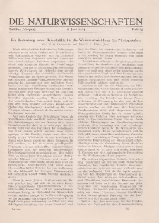 Die Naturwissenschaften. Wochenschrift..., 12. Jg. 1924, 6. Juni, Heft 23.