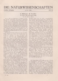 Die Naturwissenschaften. Wochenschrift..., 12. Jg. 1924, 4. Juli, Heft 27.