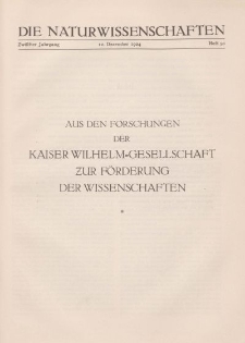 Die Naturwissenschaften. Wochenschrift..., 12. Jg. 1924, 12. Dezember, Heft 50.
