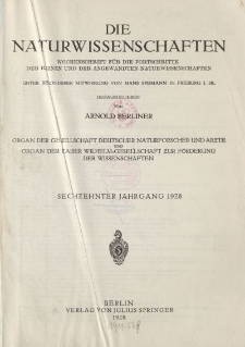 Die Naturwissenschaften. Wochenschrift (Inhaltsverzeichnis, Sachregister, Autorenregister), 1928
