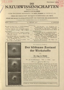 Die Naturwissenschaften. Wochenschrift..., 16. Jg. 1928, 13. Januar, Heft 2.