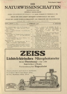 Die Naturwissenschaften. Wochenschrift..., 16. Jg. 1928, 3. Februar, Heft 5.