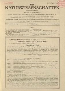 Die Naturwissenschaften. Wochenschrift..., 16. Jg. 1928, 10. Februar, Heft 6.