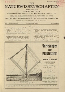 Die Naturwissenschaften. Wochenschrift..., 16. Jg. 1928, 17. Februar, Heft 7.