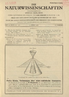 Die Naturwissenschaften. Wochenschrift..., 16. Jg. 1928, 9. März, Heft 10.