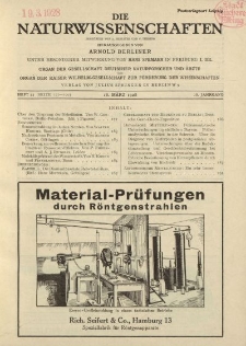 Die Naturwissenschaften. Wochenschrift..., 16. Jg. 1928, 16. März, Heft 11.