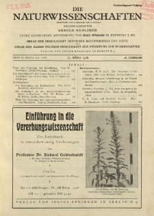 Die Naturwissenschaften. Wochenschrift..., 16. Jg. 1928, 23. März, Heft 12.