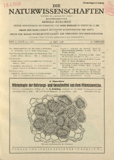Die Naturwissenschaften. Wochenschrift..., 16. Jg. 1928, 13. April, Heft 15.