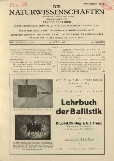 Die Naturwissenschaften. Wochenschrift..., 16. Jg. 1928, 20. April, Heft 16.