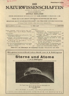 Die Naturwissenschaften. Wochenschrift..., 16. Jg. 1928, 11. Mai, Heft 19.