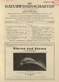 Die Naturwissenschaften. Wochenschrift..., 16. Jg. 1928, 11. Mai, Heft 19.