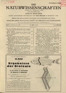 Die Naturwissenschaften. Wochenschrift..., 16. Jg. 1928, 18. Mai, Heft 20.