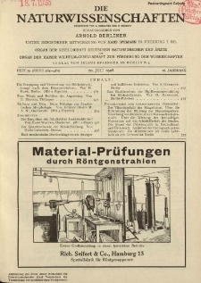 Die Naturwissenschaften. Wochenschrift..., 16. Jg. 1928, 20. Juli, Heft 29.