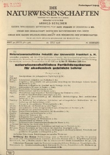 Die Naturwissenschaften. Wochenschrift..., 16. Jg. 1928, 27. Juli, Heft 30.