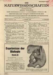 Die Naturwissenschaften. Wochenschrift..., 16. Jg. 1928, 10. August, Heft 32.