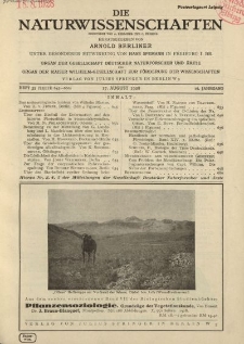 Die Naturwissenschaften. Wochenschrift..., 16. Jg. 1928, 17. August, Heft 33.