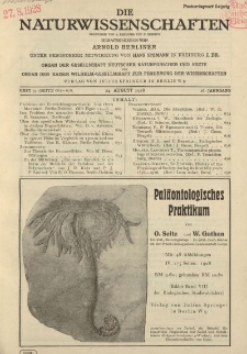 Die Naturwissenschaften. Wochenschrift..., 16. Jg. 1928, 24. August, Heft 34.