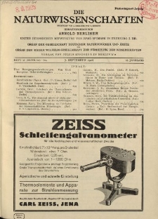 Die Naturwissenschaften. Wochenschrift..., 16. Jg. 1928, 7. September, Heft 36.