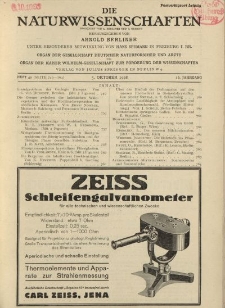 Die Naturwissenschaften. Wochenschrift..., 16. Jg. 1928, 5. Oktober, Heft 40.