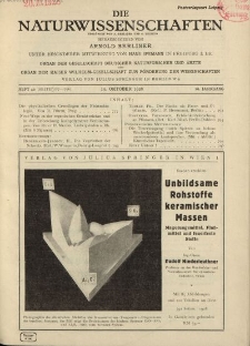 Die Naturwissenschaften. Wochenschrift..., 16. Jg. 1928, 19. Oktober, Heft 42.