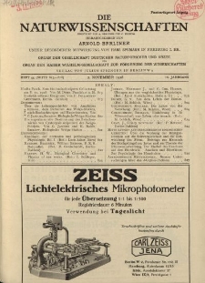 Die Naturwissenschaften. Wochenschrift..., 16. Jg. 1928, 2. November, Heft 44.