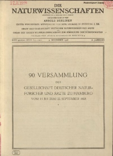 Die Naturwissenschaften. Wochenschrift..., 16. Jg. 1928, 9. November, Heft 45-47.