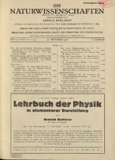 Die Naturwissenschaften. Wochenschrift..., 16. Jg. 1928, 30. November, Heft 48.