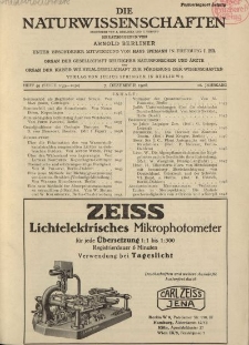 Die Naturwissenschaften. Wochenschrift..., 16. Jg. 1928, 7. Dezember, Heft 49.