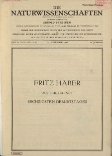 Die Naturwissenschaften. Wochenschrift..., 16. Jg. 1928, 14. Dezember, Heft 50.