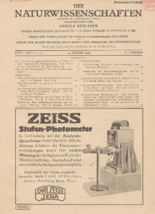 Die Naturwissenschaften. Wochenschrift..., 17. Jg. 1929, 4. Januar, Heft 1.