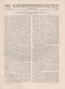 Die Naturwissenschaften. Wochenschrift..., 17. Jg. 1929, 15. Februar, Heft 7.
