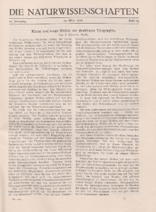 Die Naturwissenschaften. Wochenschrift..., 17. Jg. 1929, 29. März, Heft 13.