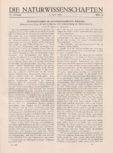 Die Naturwissenschaften. Wochenschrift..., 17. Jg. 1929, 5. April, Heft 14.