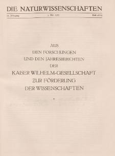 Die Naturwissenschaften. Wochenschrift..., 17. Jg. 1929, 3. Mai, Heft 18/19.