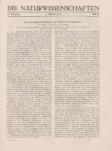 Die Naturwissenschaften. Wochenschrift..., 17. Jg. 1929, 4. Oktober, Heft 40.