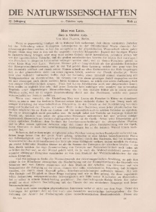 Die Naturwissenschaften. Wochenschrift..., 17. Jg. 1929, 11. Oktober, Heft 41.