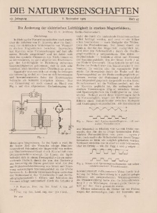 Die Naturwissenschaften. Wochenschrift..., 17. Jg. 1929, 8. November, Heft 45.