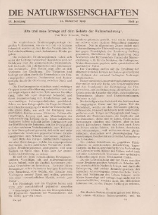 Die Naturwissenschaften. Wochenschrift..., 17. Jg. 1929, 22. November, Heft 47.
