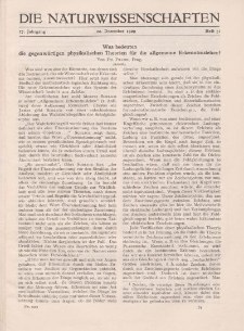 Die Naturwissenschaften. Wochenschrift..., 17. Jg. 1929, 20. Dezember, Heft 51.
