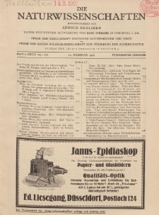 Die Naturwissenschaften. Wochenschrift..., 15. Jg. 1927, 11. Februar, Heft 6.