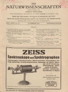 Die Naturwissenschaften. Wochenschrift..., 15. Jg. 1927, 18. Februar, Heft 7.