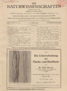 Die Naturwissenschaften. Wochenschrift..., 15. Jg. 1927, 4. März, Heft 9.