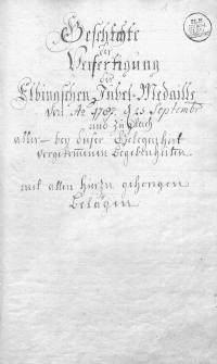 Geschichte der Verfertigung der Elbingschen Jubel-Medaills von 1787 (25 September)